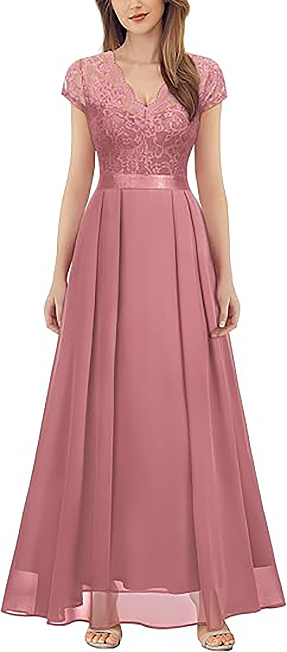 Robe de soirée élégante en dentelle florale pour femme, robe de demoiselle d'honneur à col en V