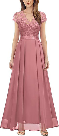 Robe de soirée élégante en dentelle florale pour femme, robe de demoiselle d'honneur à col en V