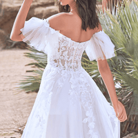 Vestidos de Noiva Boémia com Apliques de Renda, Decote Ombro a Ombro, Vestido de Noiva Linha A, Vestido de Casamento Boho