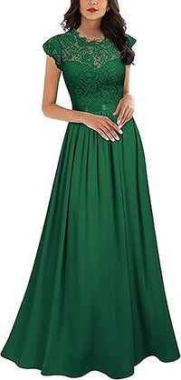 Vestito da festa elegante da donna con scollo a V, maniche a cappuccio e spacco alto in pizzo nero