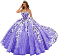 Wunderschöne trägerlose Quinceanera-Kleider mit Perlen, Ballkleid, bauschige Spitze, Ballkleider mit Schleppe, Blumenmuster, Sweet 15 16 Kleider