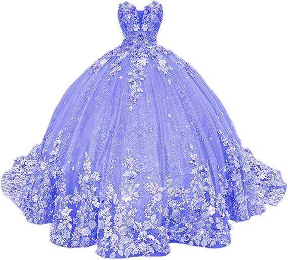 Abiti da Quinceanera con Fiori 3D Scintillanti, Abiti Quince in Tulle Gonfi Senza Spalline, Abiti Sweetheart con Perline e Pizzo, Abiti Sweet 16
