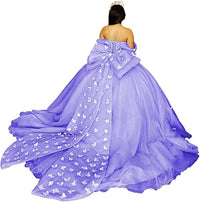 Vestidos de Quinceanera Butterfly com Laço Vestido de Baile Fofo Sweet 16 com Cauda Vestido de Quince Ombro a Ombro