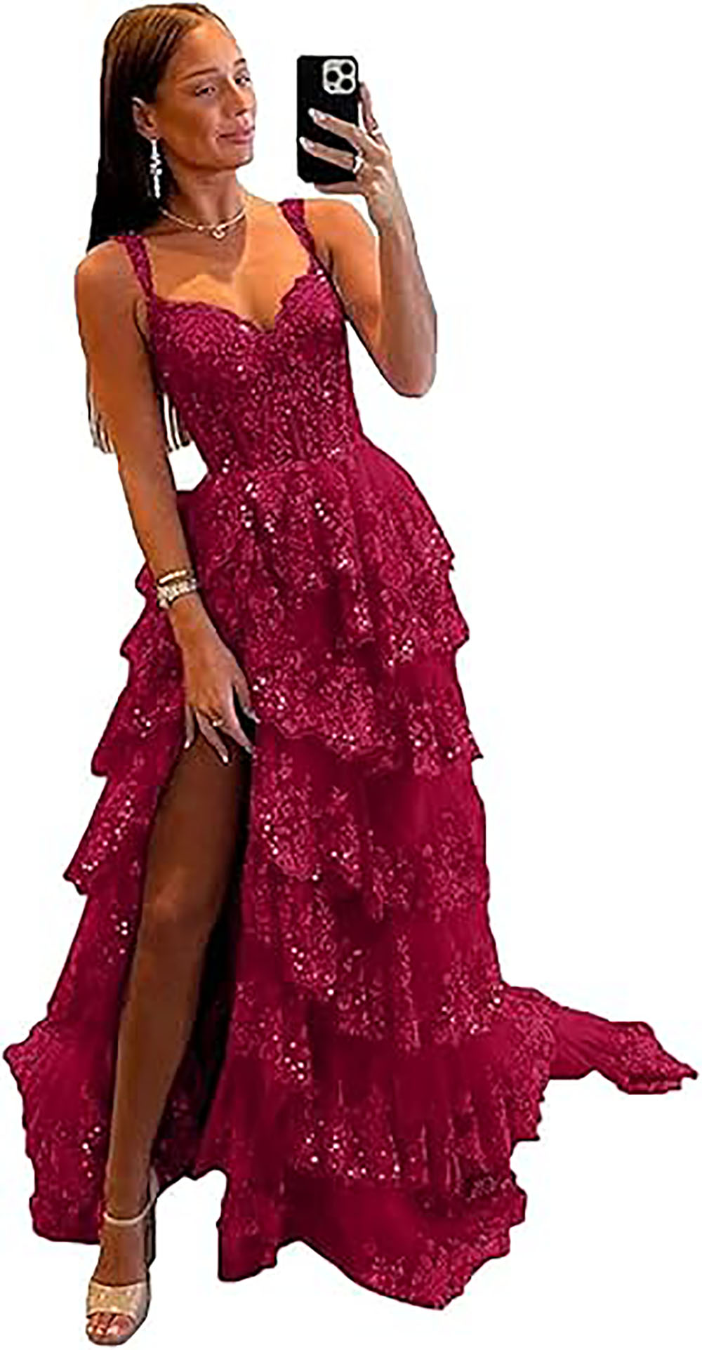 Robe de soirée longue en tulle à épaules dénudées pour femme avec appliques en dentelle et fente