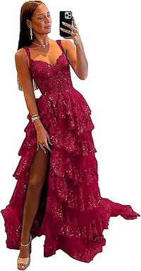 Robe de soirée longue en tulle à épaules dénudées pour femme avec appliques en dentelle et fente