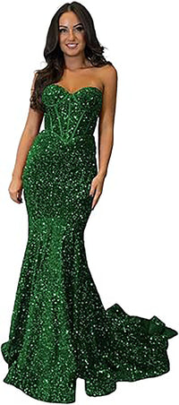 Robe de soirée longue à paillettes scintillantes et corset sans bretelles pour femmes