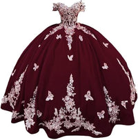 Abiti Quinceanera in Velluto 2025 con Farfalle Floreali 3D Dorate Pizzo Spalle Scoperte Abiti da Prom Sweet 16