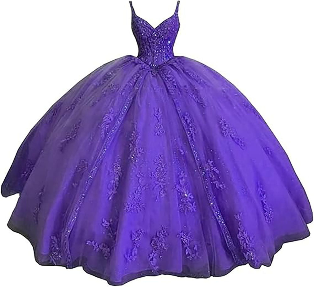 Abiti da ballo Quinceanera da donna con scollo a cuore, spalline sottili, applicazioni in pizzo, abiti Sweet 16 per adolescenti