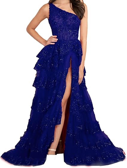 Robe de soirée à volants et à paillettes pour femme, asymétrique, asymétrique, ligne A, sexy, fente latérale, robe de soirée formelle