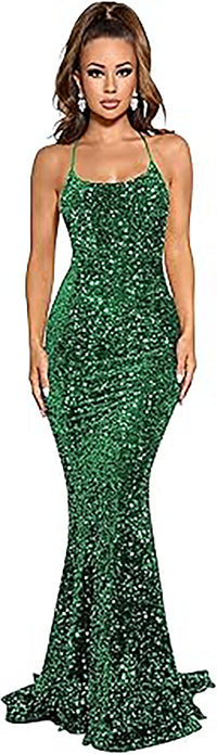 Abiti da sera lunghi da donna con spalline sottili, paillettes scintillanti, stile sirena per feste e balli