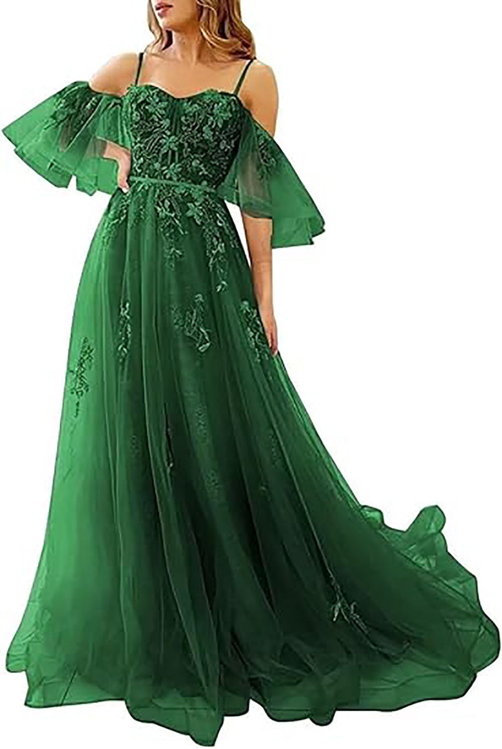 Vestidos de Baile Longos com Ombros Descobertos, Tule, Apliques, Vestido de Festa com Alças Finas, Vestidos Formais de Noite
