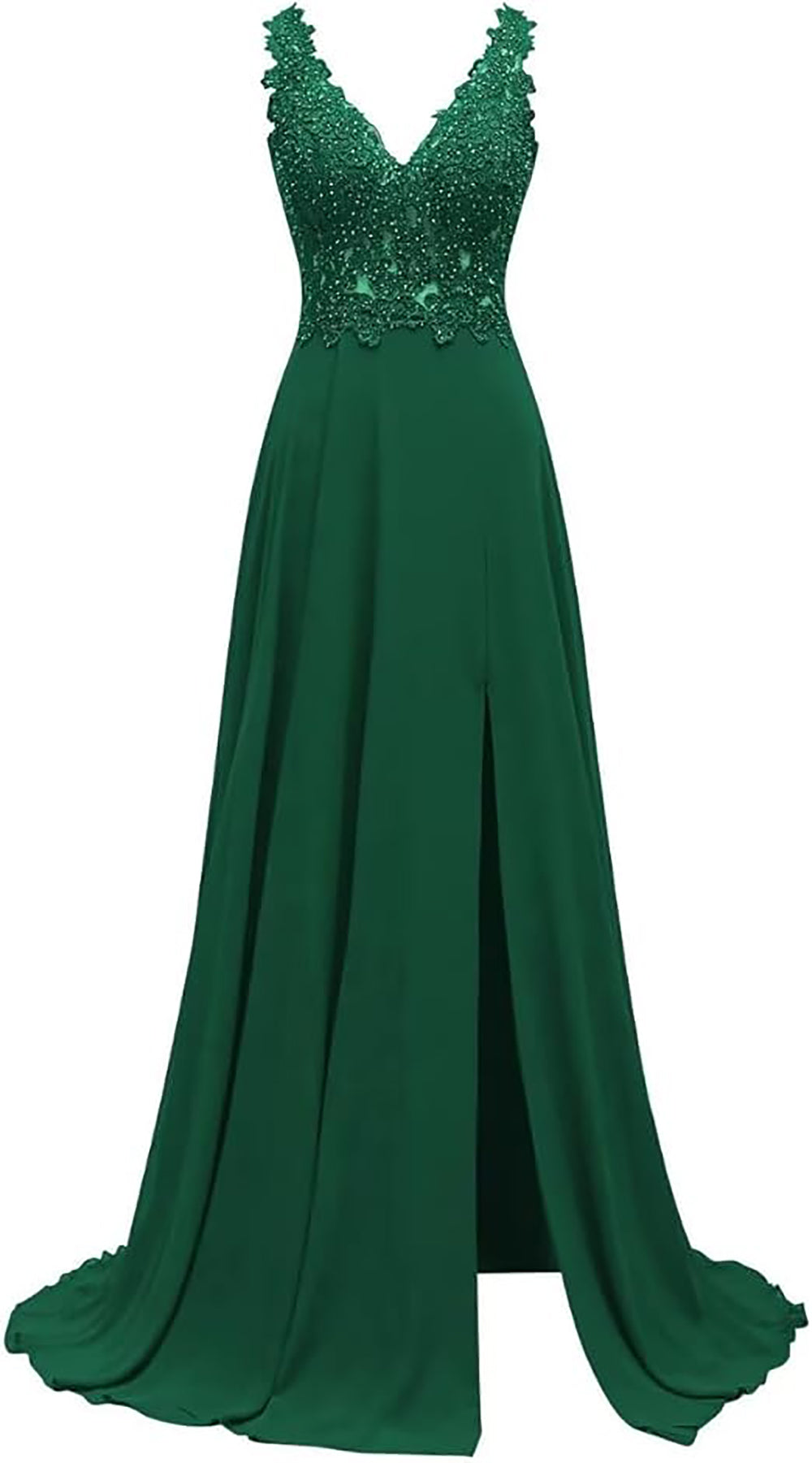 Abiti da damigella d'onore da donna lunghi in chiffon con spacco, abiti semi-formali a linea ad A con scollo a V e schiena scoperta, abiti da sera per matrimoni