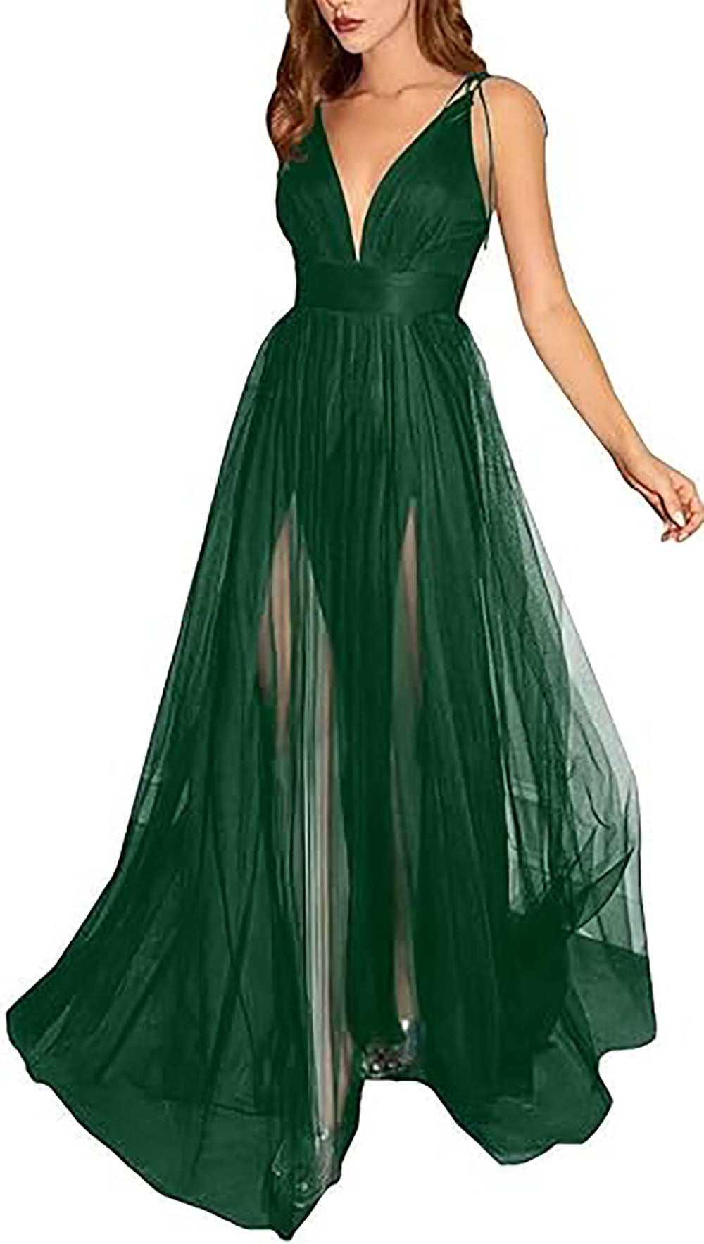 Abiti da sera lunghi formali da donna con spalline sottili, linea ad A, in tulle