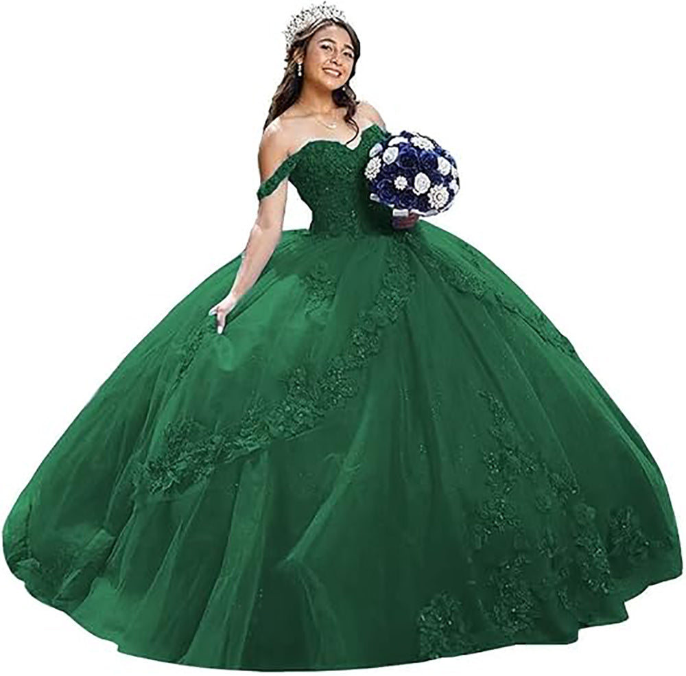Abiti da Quinceanera in tulle di lusso con spalline sottili, abito da ballo lungo con applicazioni di pizzo gonfio, abito da sera per donna