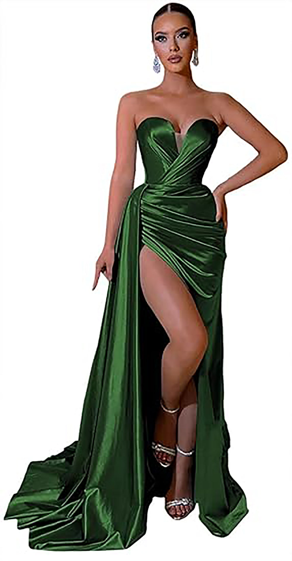 Vestidos de Festa Mermaid com Fenda Vestido Justo Longo de Cetim para Damas de Honra Vestidos Formais de Noite para Mulheres