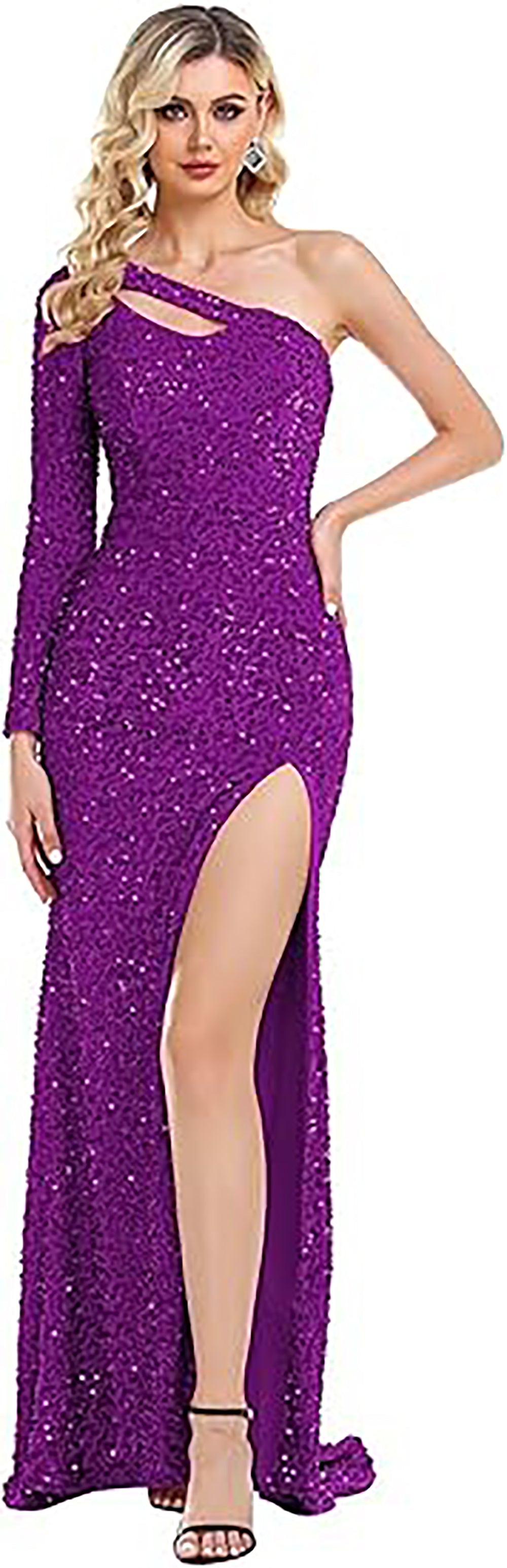 Vestido de Festa com Lantejoulas, Uma Manga, Ombro Só, Vestido de Baile Feminino Brilhante, Vestido de Cocktail para Noite