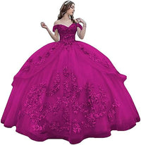 Abiti da Quinceanera floreali 3D Abito da ballo gonfio in tulle scintillante Abiti Sweet 16 con spalle scoperte Abito principessa in pizzo