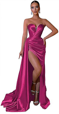 Vestidos de Festa Mermaid com Fenda Vestido Justo Longo de Cetim para Damas de Honra Vestidos Formais de Noite para Mulheres