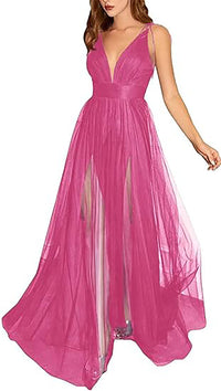 Abiti da sera lunghi formali da donna con spalline sottili, linea ad A, in tulle