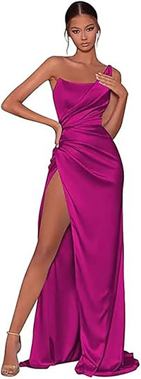 Robes de demoiselle d'honneur en satin à une épaule avec fente 2025 Robes de soirée formelles longues sirène