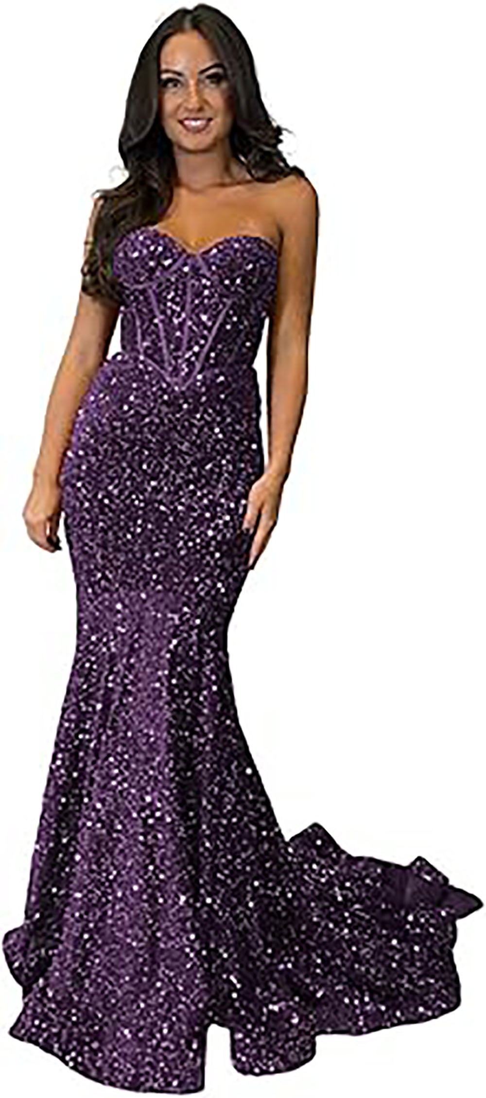Robe de soirée longue à paillettes scintillantes et corset sans bretelles pour femmes