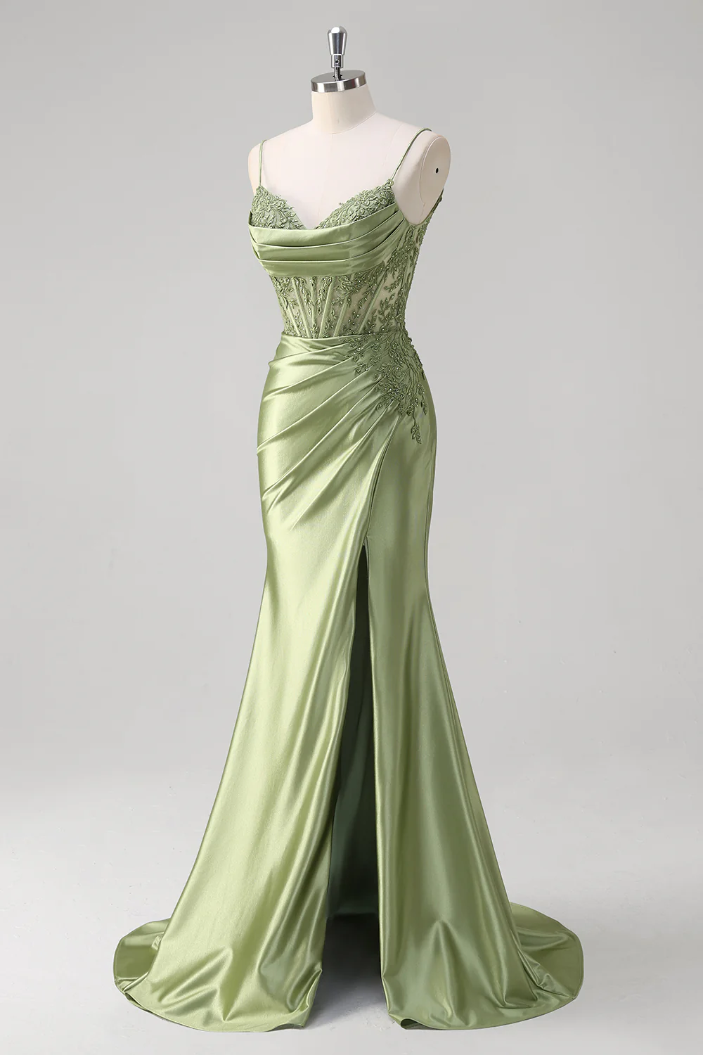Abito da sera elegante a linea A con pieghe, scollo a cuore, spacco alto sexy Ms2504012