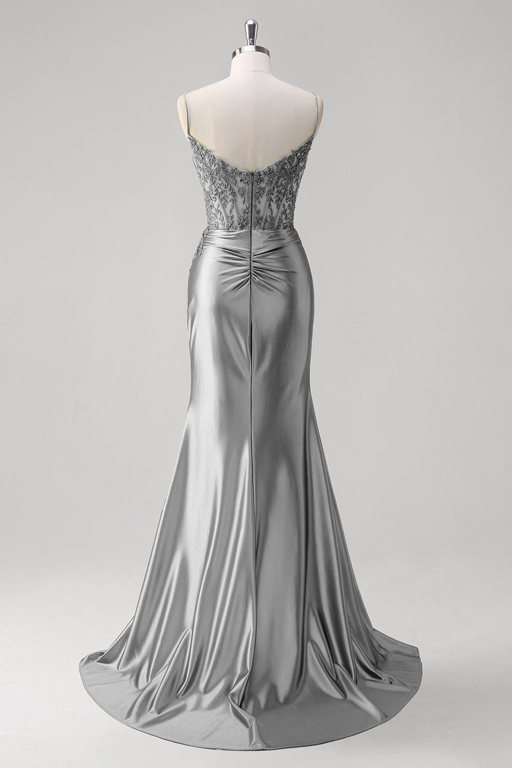 Abito da sera elegante a linea A con pieghe, scollo a cuore, spacco alto sexy Ms2504012