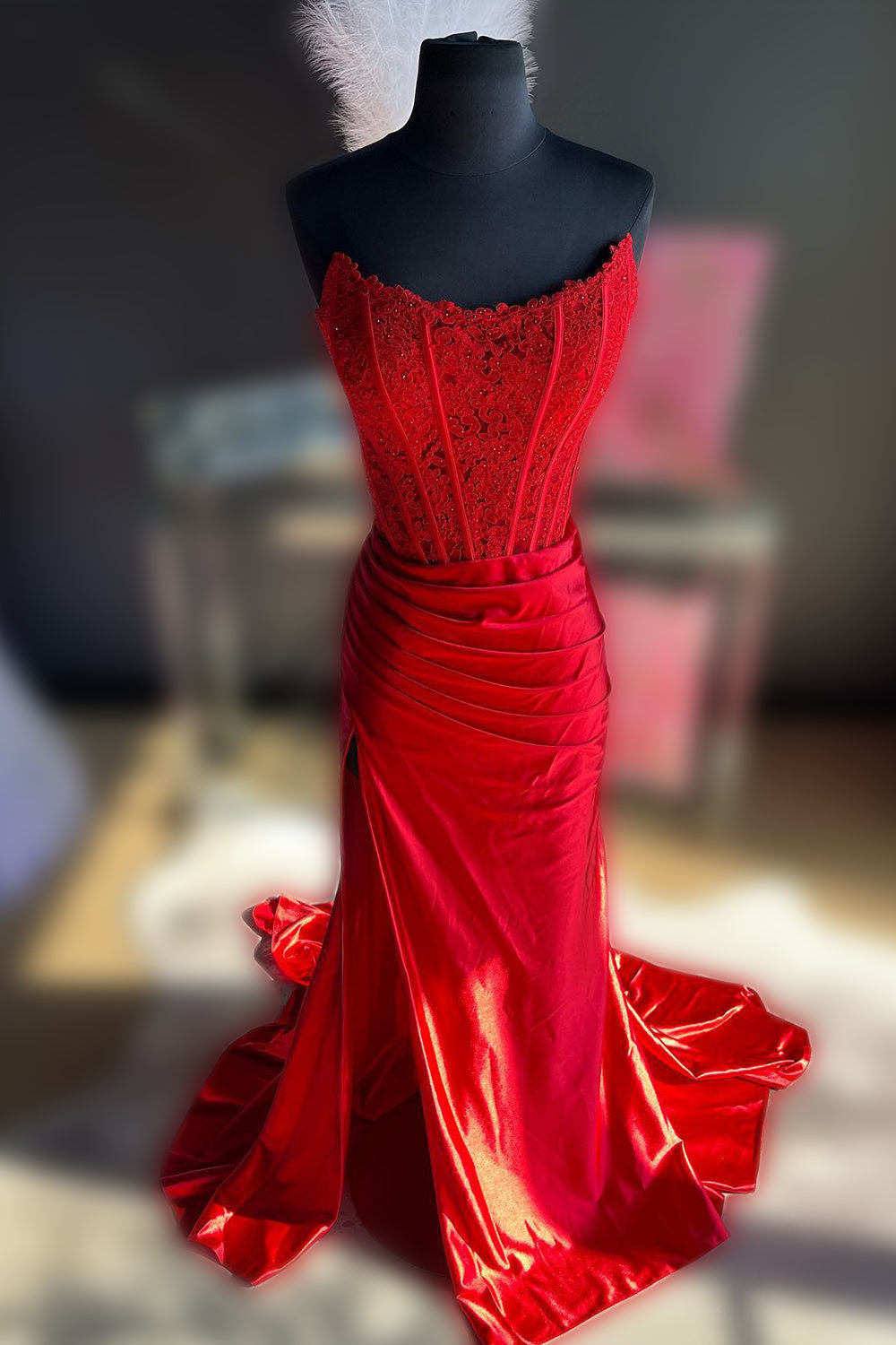 Vestido de baile evasê com pregas e recortes, decote coração, sexy, com fenda alta, vestido de noite elegante Ms2504012