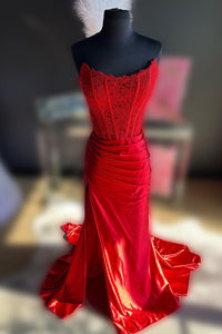 Vestido de baile evasê com pregas e recortes, decote coração, sexy, com fenda alta, vestido de noite elegante Ms2504012