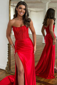 Vestido de baile evasê com pregas e recortes, decote coração, sexy, com fenda alta, vestido de noite elegante Ms2504012