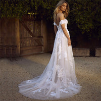 Romantic Off Shoulder Lace Appliques Wedding Dress A Line Tulle Bohemian Bridal Dress Ms2503244