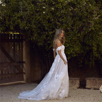 Romantic Off Shoulder Lace Appliques Wedding Dress A Line Tulle Bohemian Bridal Dress Ms2503244