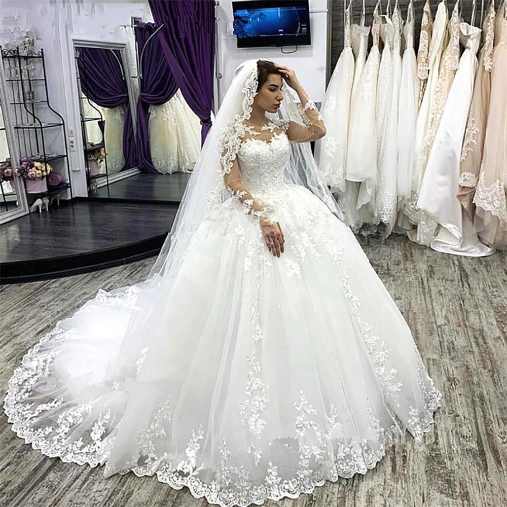Elegant Long Sleeves Plus Size Wedding Dress 2024 Women Appliques Lace Bridal Gowns