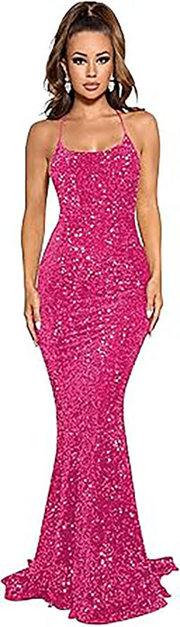 Abiti da sera lunghi da donna con spalline sottili, paillettes scintillanti, stile sirena per feste e balli