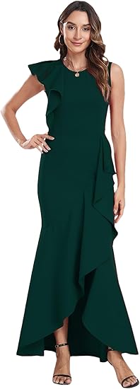 Robe de soirée asymétrique à volants pour femme, robe de soirée sirène fendue, robe d'invité de mariage