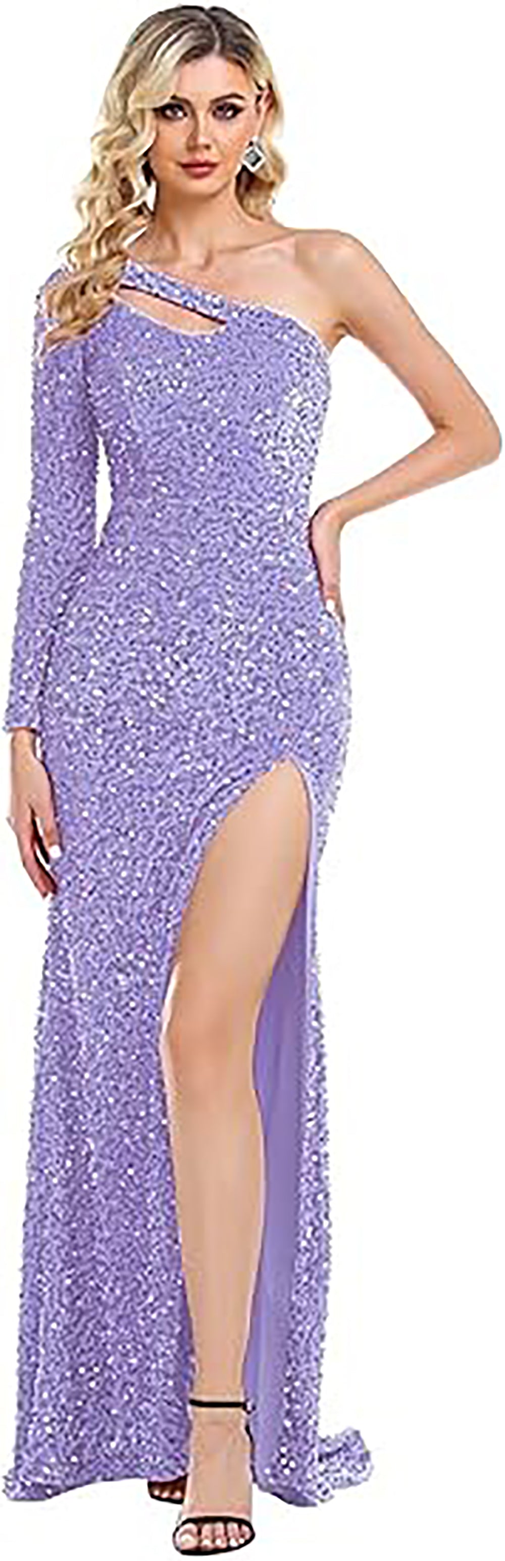 Vestido de Festa com Lantejoulas, Uma Manga, Ombro Só, Vestido de Baile Feminino Brilhante, Vestido de Cocktail para Noite