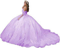 Damen Quinceanera-Kleider aus Spitze, Ballkleid, schulterfrei, Prinzessinnen-Ballkleider mit Schleppe, bauschige Sweet 16-Kleider