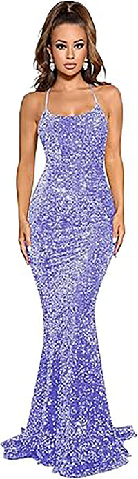 Abiti da sera lunghi da donna con spalline sottili, paillettes scintillanti, stile sirena per feste e balli