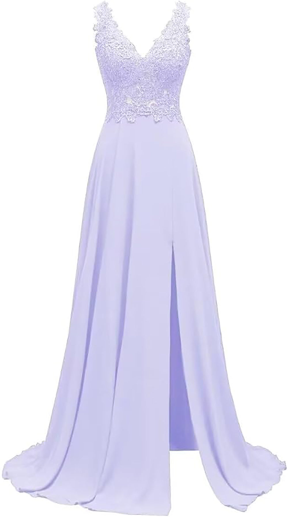 Abiti da damigella d'onore da donna lunghi in chiffon con spacco, abiti semi-formali a linea ad A con scollo a V e schiena scoperta, abiti da sera per matrimoni