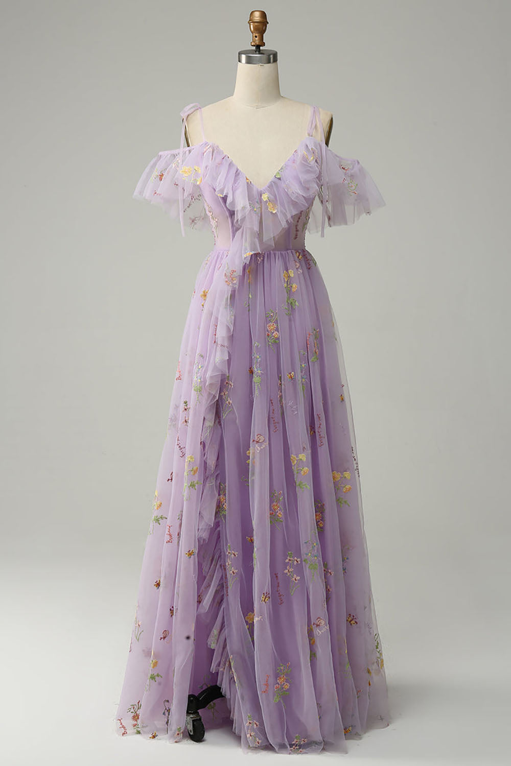 Vestido de Baile Elegante em Camadas com Aplicações de Renda, Sem Mangas, Pregas, Vestido Formal Ms2504071