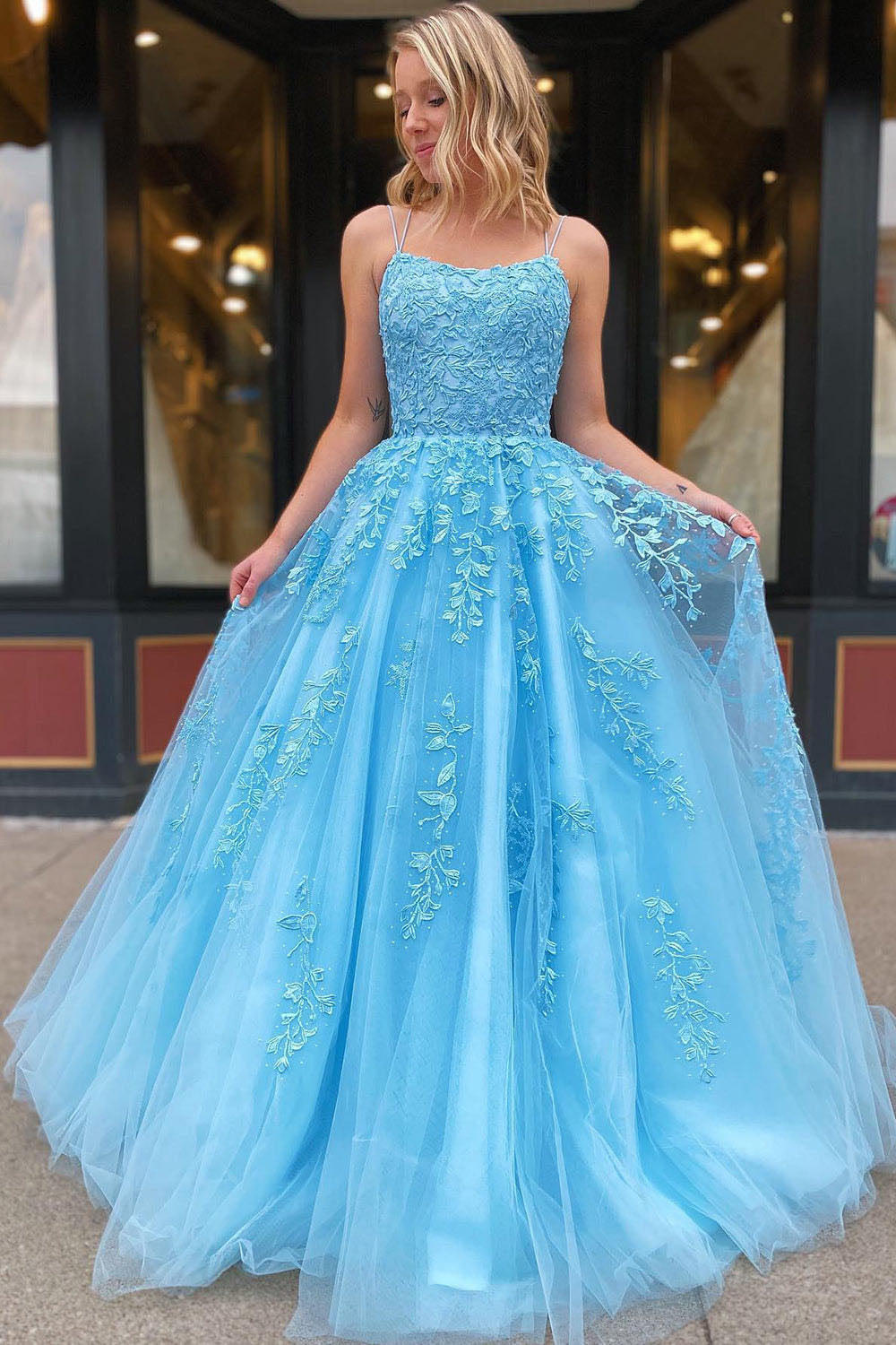 Abiti da sera in tulle lunghezza tè per donne, abiti da ballo con spalle scoperte, per adolescenti, scollo a cuore, decorati con perline, abito principessa gonfio