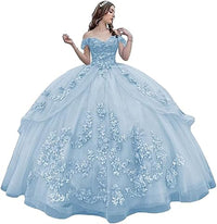 Abiti da Quinceanera floreali 3D Abito da ballo gonfio in tulle scintillante Abiti Sweet 16 con spalle scoperte Abito principessa in pizzo