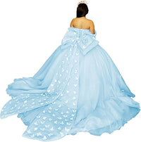 Vestidos de Quinceanera Butterfly com Laço Vestido de Baile Fofo Sweet 16 com Cauda Vestido de Quince Ombro a Ombro
