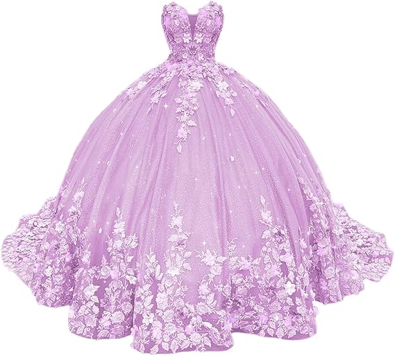 Abiti da Quinceanera con Fiori 3D Scintillanti, Abiti Quince in Tulle Gonfi Senza Spalline, Abiti Sweetheart con Perline e Pizzo, Abiti Sweet 16
