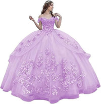 Abiti da Quinceanera floreali 3D Abito da ballo gonfio in tulle scintillante Abiti Sweet 16 con spalle scoperte Abito principessa in pizzo