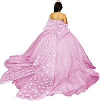 Vestidos de Quinceanera Butterfly com Laço Vestido de Baile Fofo Sweet 16 com Cauda Vestido de Quince Ombro a Ombro