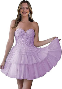 Vestidos Curtos de Tule Brilhante para Festa de Regresso a Casa, Vestidos Mini em Camadas, Tomara que Caia com Decote Coração, Vestido de Cocktail com Lantejoulas e Costas Nuas
