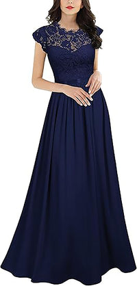 Vestito da festa elegante da donna con scollo a V, maniche a cappuccio e spacco alto in pizzo nero