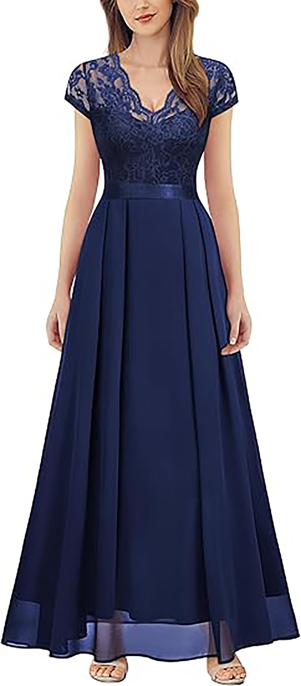 Robe de soirée élégante en dentelle florale pour femme, robe de demoiselle d'honneur à col en V