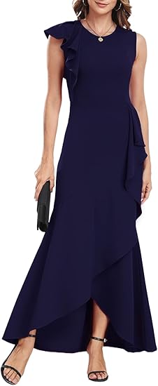 Robe de soirée asymétrique à volants pour femme, robe de soirée sirène fendue, robe d'invité de mariage